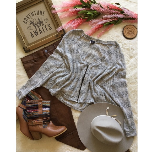 Sparkle & Fade Sweaters - Urban Outfitters Marled Knit Zipper Sweater